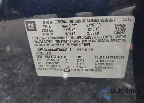 2017 Chevrolet Equinox Ls from USA, damaged, VIN 2GNALBEK5H1536161